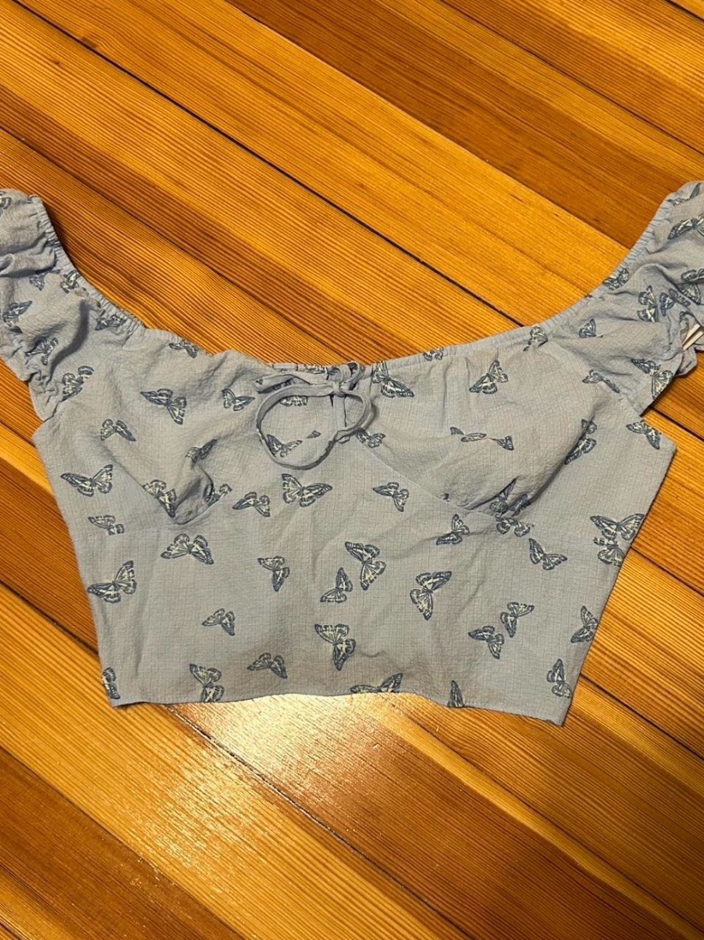 Primark Light Blue Off-Shoulder Butterfly Crop Top